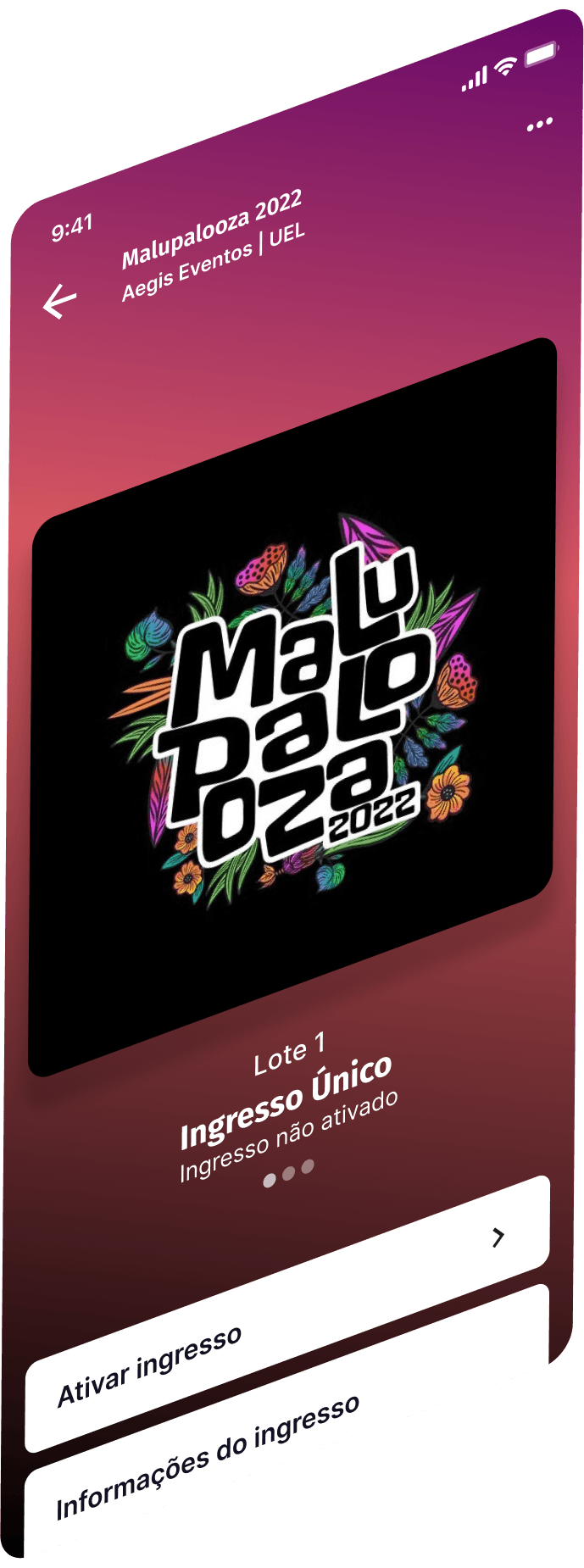 Tela do app mostrando um ingresso